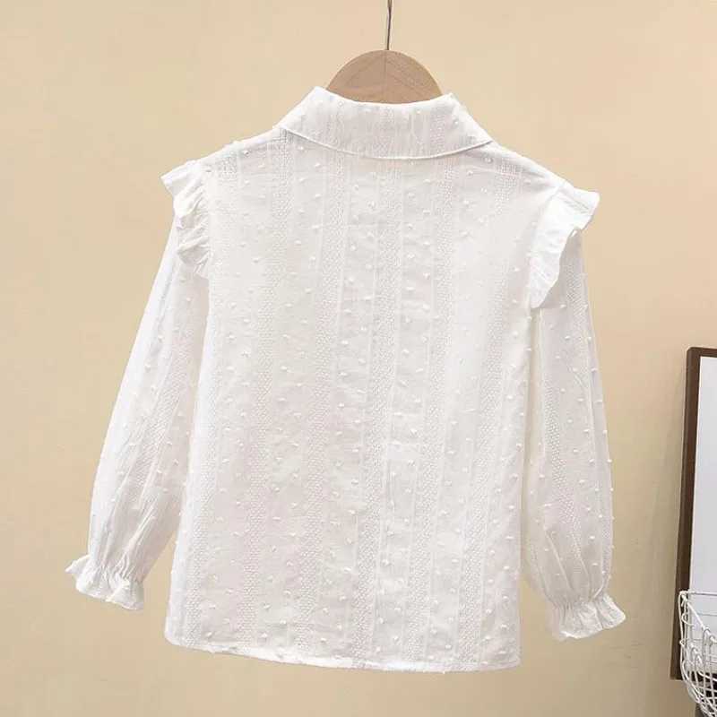 Autumn School Girls White Lace Blouse Preppy Style Toddler Teenager Girls Cotton Tops Kids Shirt Long Sleeve Children Clothing C251007