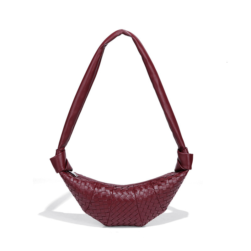 Fashion New Women's Croissant Woven Soft Leather Dumpling Single Shoulder Baguette Underarm Bag