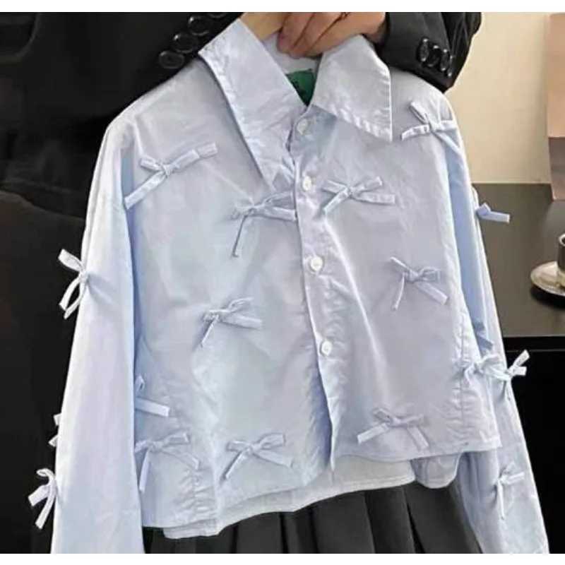 Girls Spring and Autumn Winter Shirt 2025 New Korean Childrens Western Style Sweet Bow Shirt Loose Casual C251007