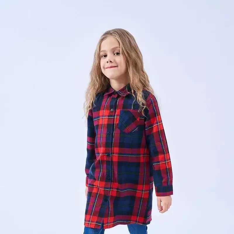 Girls Shirts 2025 Spring Autumn Plaid Shirts for Kids Children Jackets Teenager Jackets Long Style Baby Windbreaker Outerwear C251007