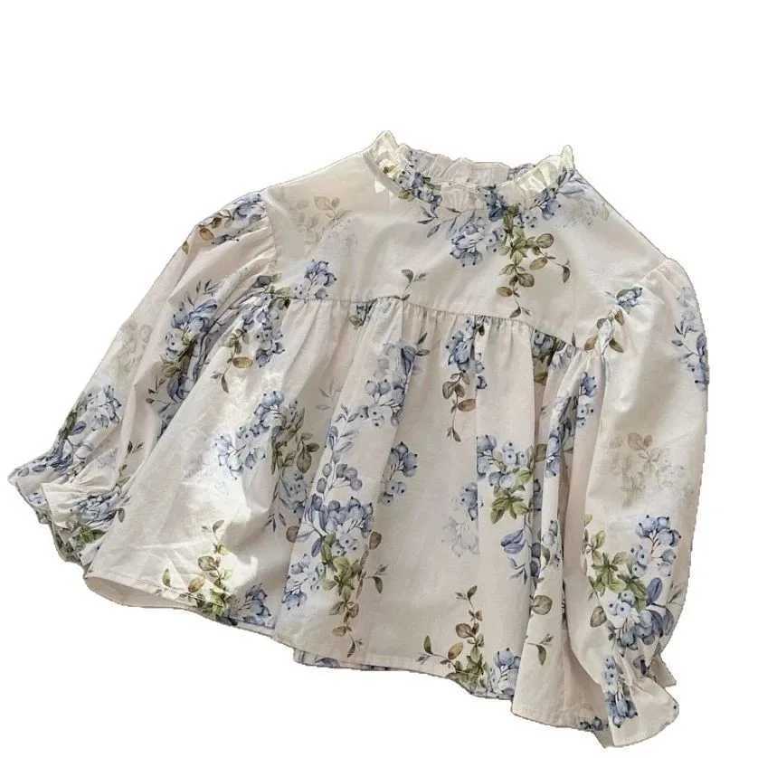 5845 Girls Shirts Spring and Autumn 2025 New Long Sleeve Floral Girls Blouse Korean Childrens Fashion Doll Shirt Tops C251007