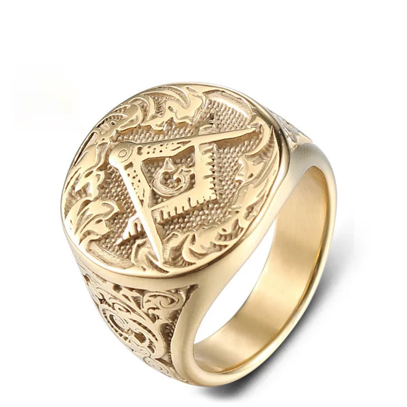 Vintage Men Gold Plated Masonic Ring Masonic Church Ring Mason Ring Hip Hop Punk Ring Banquet Jewelry Fathers Day Party Gift 250922