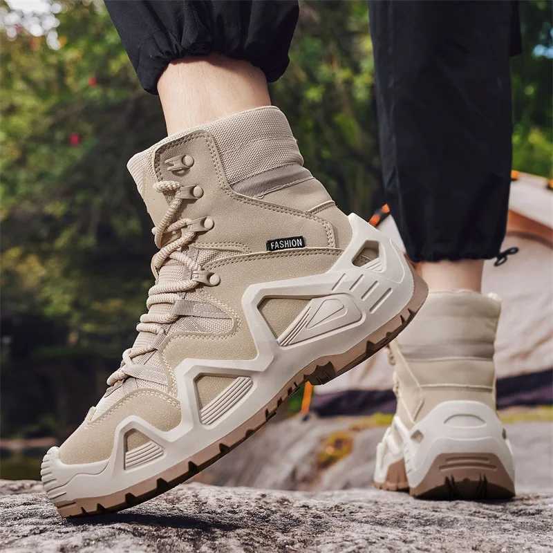 Outdoor Suede Leather Hiking Shoes Men Nonslip Training Mountain Trekking Boots Men Green Combat Tactical Boots Plus Size 46 J251007