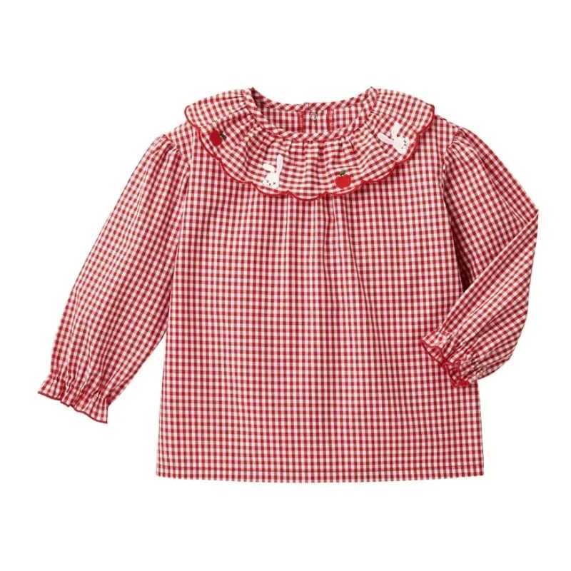 Girls Clothes Spring and Autumn Childrens Cartoon Rabbit Embroidery Lace Collar Long Sleeve Shirt Underwear C251007