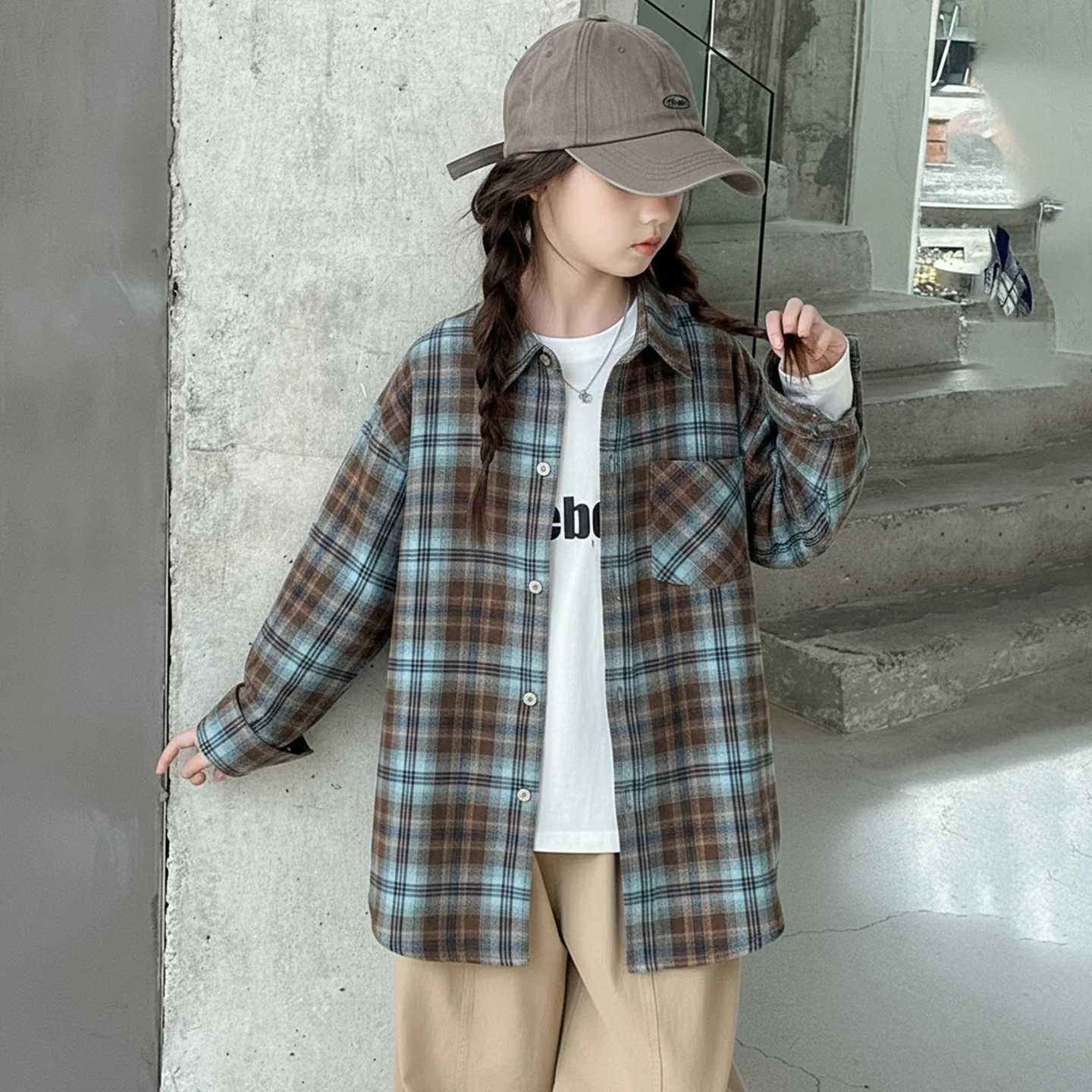 Spring Autumn Children Cotton Plaid School Blouse for Girls Classic Design Long Sleeve Shirt Kids Loose Casual Clothing Tops C251007