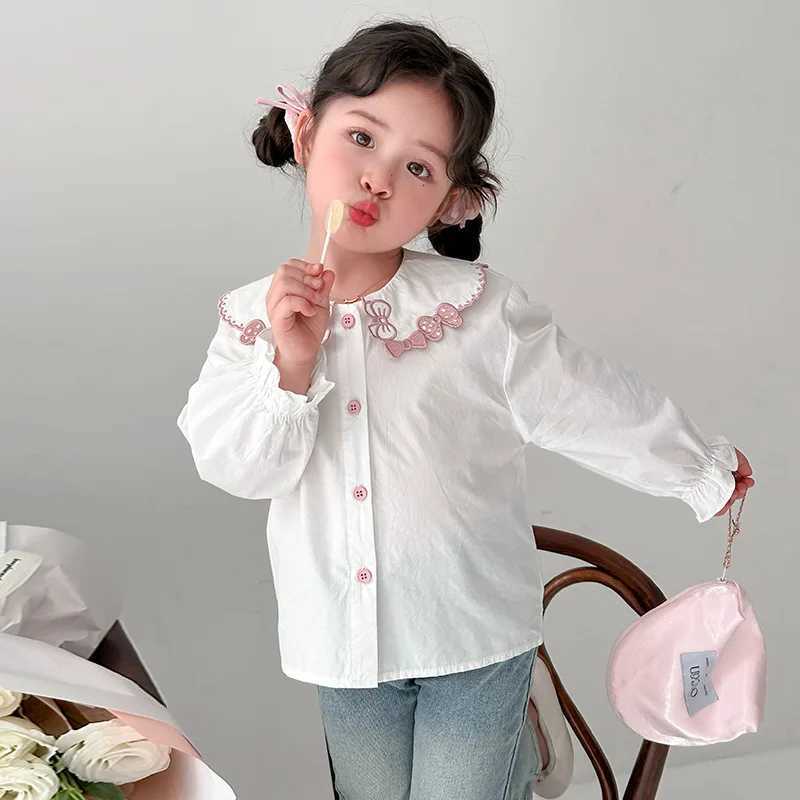 Girls White Shirt Spring and Autumn 2025 New Foreign Fashion Childrens Spring Shirt Baby Girl Long Sleeve Top C251007