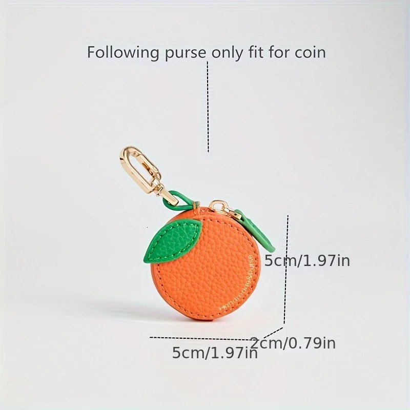 Orange Fruit Charm coin purse cute key chain mini pouch Wallet gift for Airtag girl women 2025 spring summer 250930