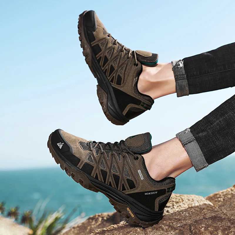 HIKEUP New Arrival Mens Hiking Shoes Breathable Lace Up Trekking Male Cushioning Outdoor Climbing Tourism Sneakers for Men J251007