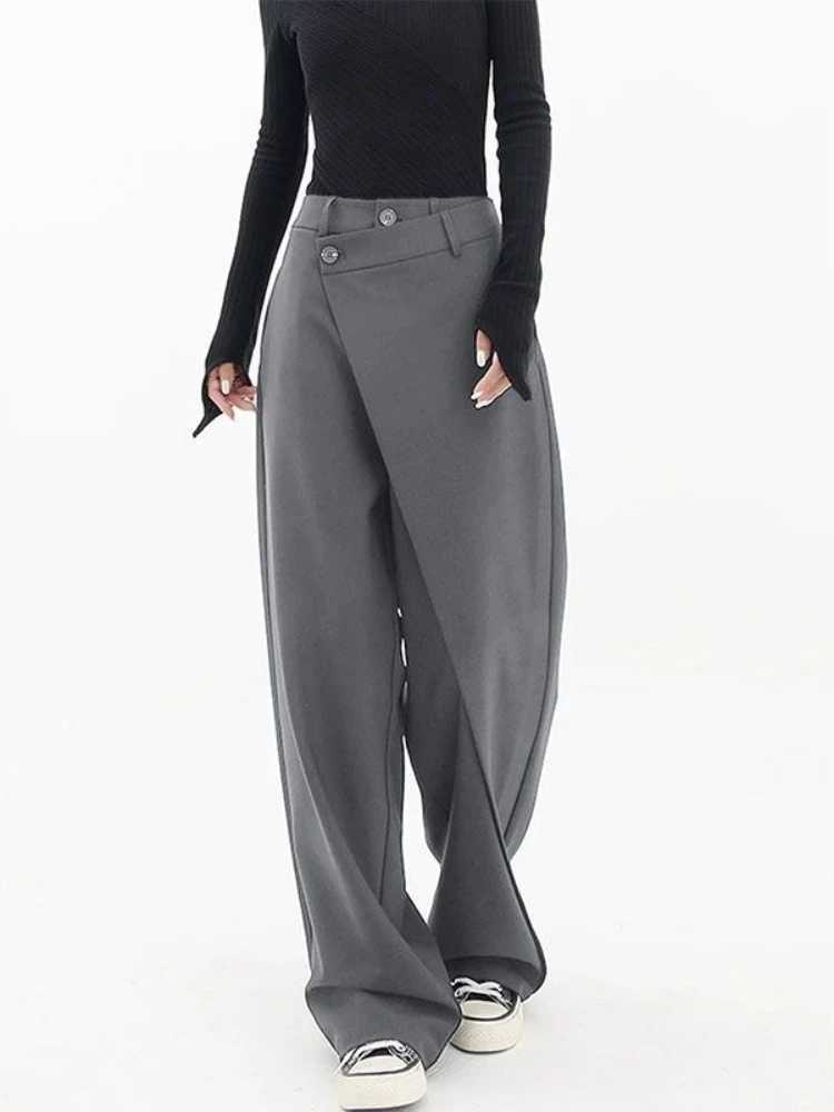 HOUZHOU Women Wide Suit High Waist Gothic Japanese Style Baggy Black Trousers Irregular Straight Pants Casual Streetwear Z260314