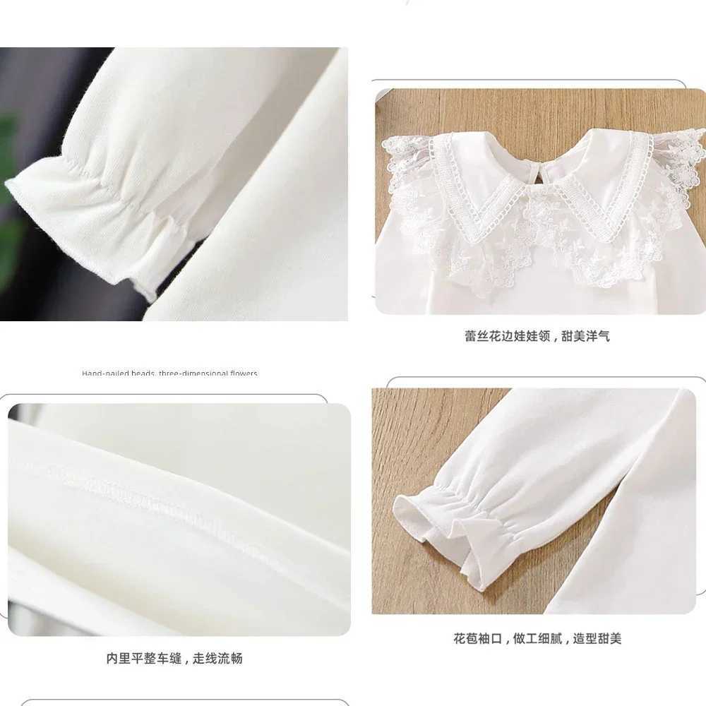 Baby Girls Fashion White Blouses Children New Style Lapel Blouse Flared Sleeves Tops Kids LongSleeved Cotton Lace Casual Shirts C251007