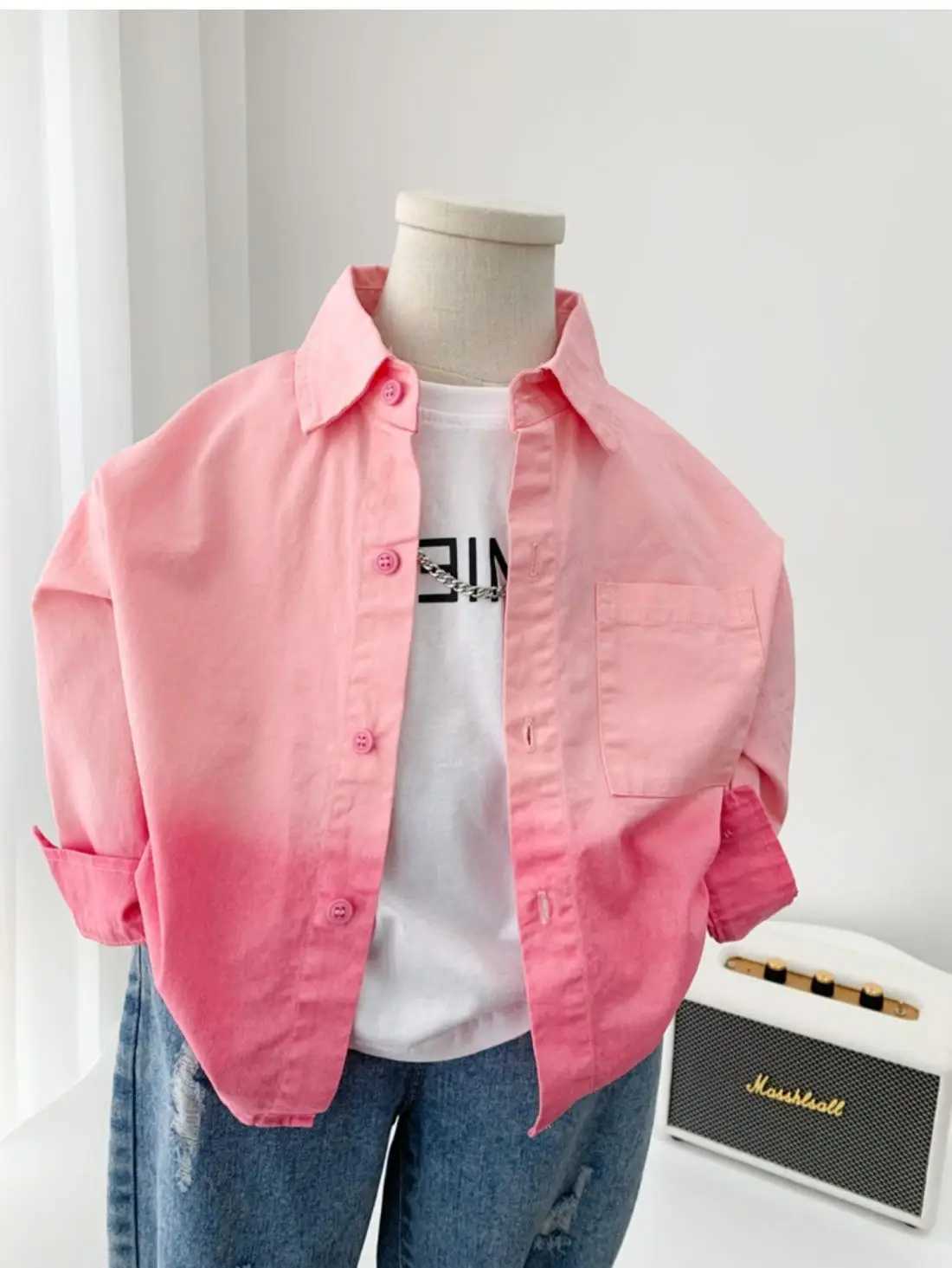 Boys Pink Shirt 2025 New Fashionable Spring and Autumn Childrens Long Sleeve Shirt Korean Coat C251007