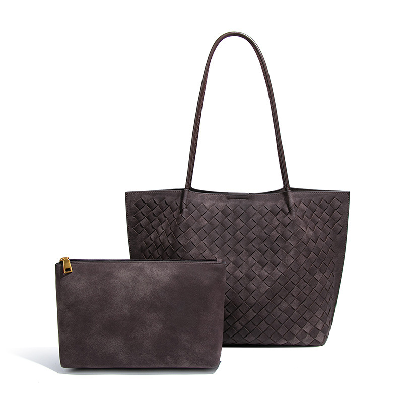 New Women's Handwoven Large Capacity Commuter High-end Suede Matte Shoulder Tote Bag