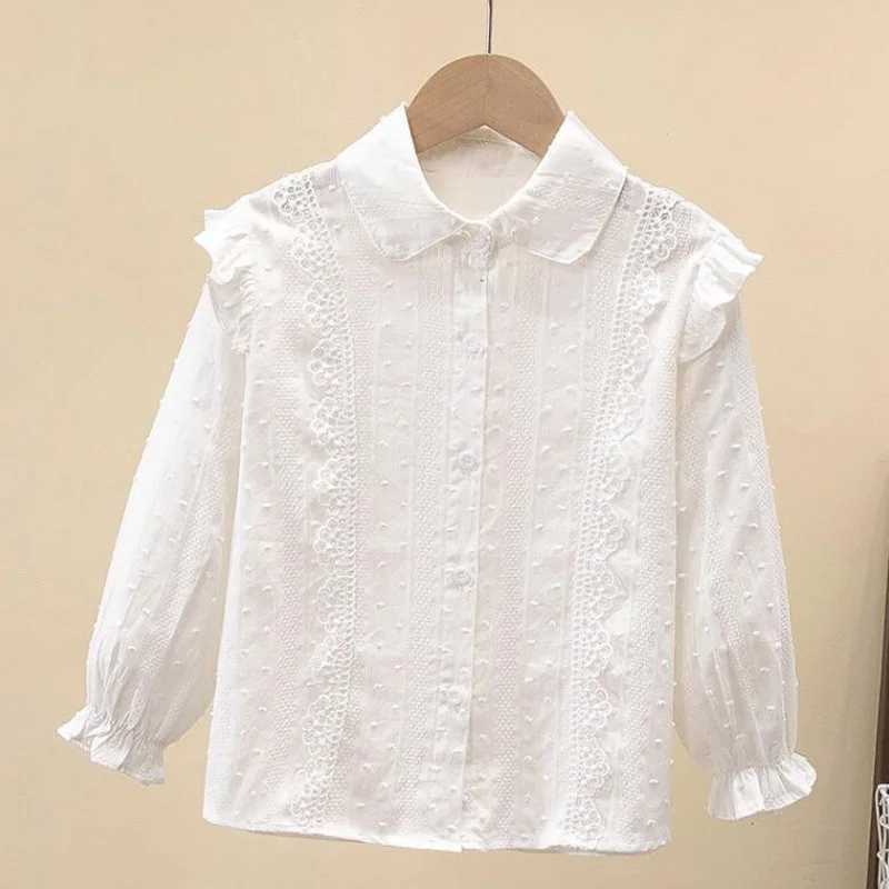 Autumn School Girls White Lace Blouse Preppy Style Toddler Teenager Girls Cotton Tops Kids Shirt Long Sleeve Children Clothing C251007