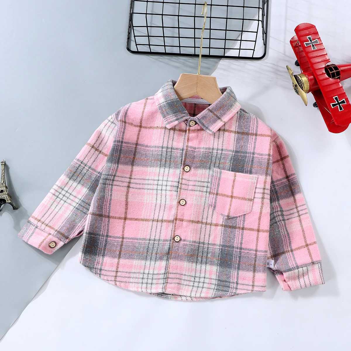 Kids Long Sleeve Shirts 27Y Autumn Boys Vintage Plaid Shirt Girls Casual Turn Down Collar Blouse Childrens Base Tops C251007