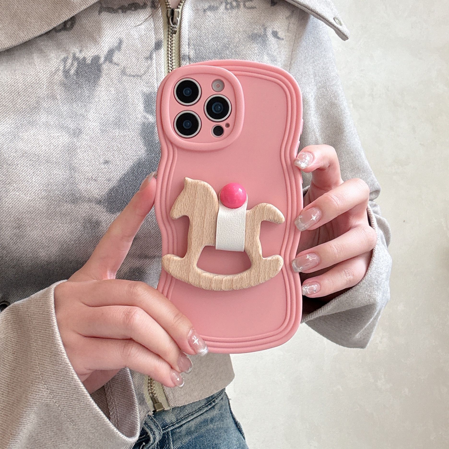 Phone Case Compatible with iPhone 16 Pro Max Case, Lovely Creative Carousel Holder Waves Design Silicone Anti-Scratch Shockproof Phone Cover for iPhon