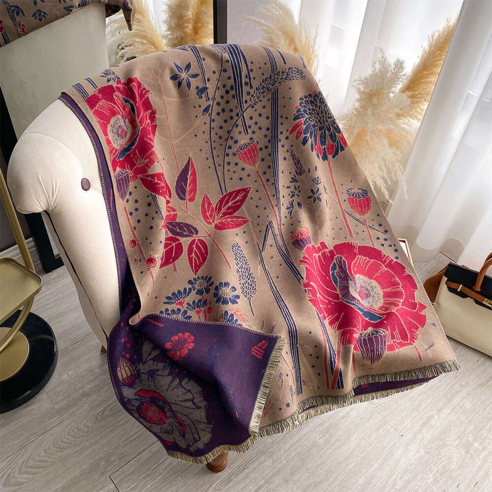 High-end Imitation Cashmere Scarf for Women, Fashionable Warm Floral Neck Warmer, Autumn and Winter Versatile Dual-use Shawl with Jacquard Craftsmansh