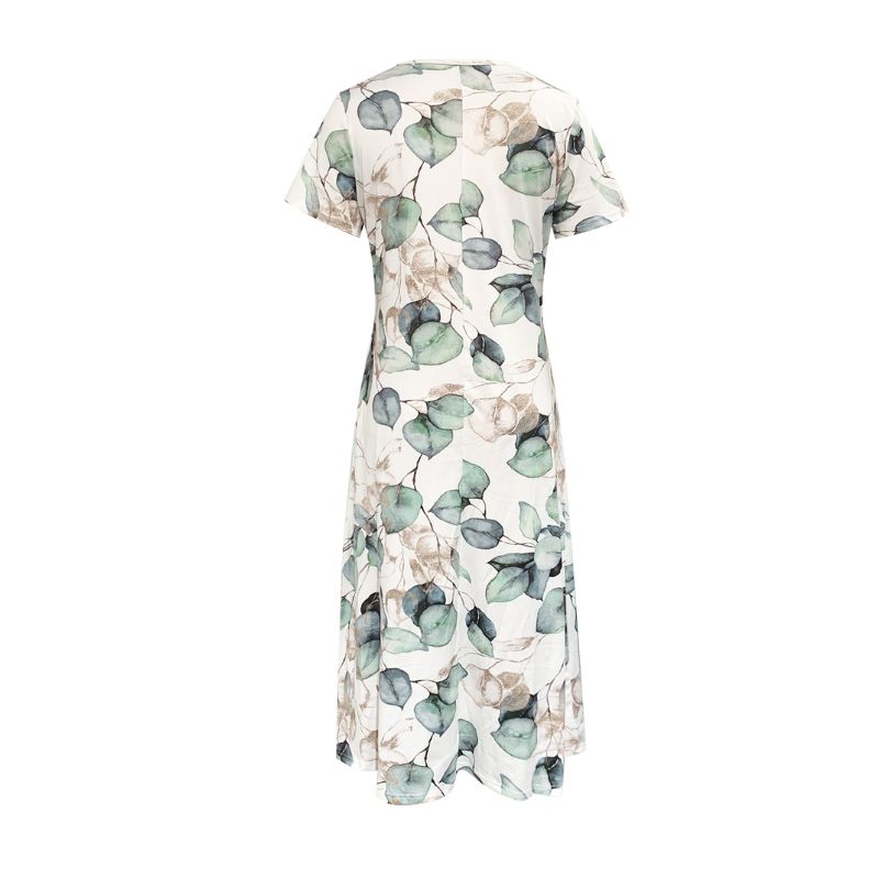 Women's Floral Print Midi Dress - Elegant Casual Short Sleeve Milk Silk Dress for Vacation-CF52970