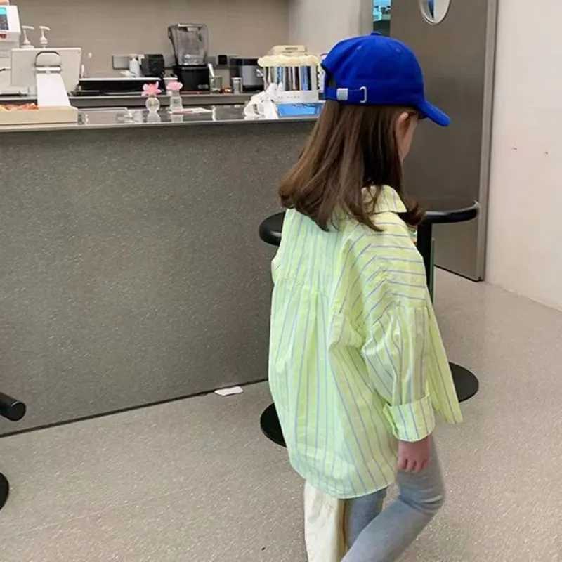 Childrens Shirt Sunscreen Jacket 2025 New Western Style Striped Shirt Boys and Girls Long Sleeve Versatile Cotton Top Coat C251007