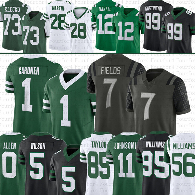 Garrett Wilson Justin Fields Football Jersey Ahmad Sauce Gardner Quincy Quinnen Williams Breece Hall Joe Namath Darrelle Revis Braelon Allen Mason Tay