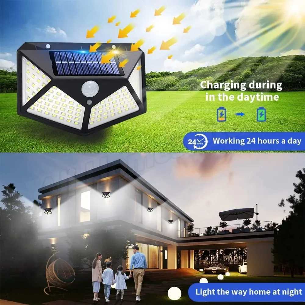 Solar Light Outdoor 100 LED Solar Lights with Motion Sensor 3000LM Waterproof IP65 Solar Powered Wall Light for Garden Yard Path C251007
