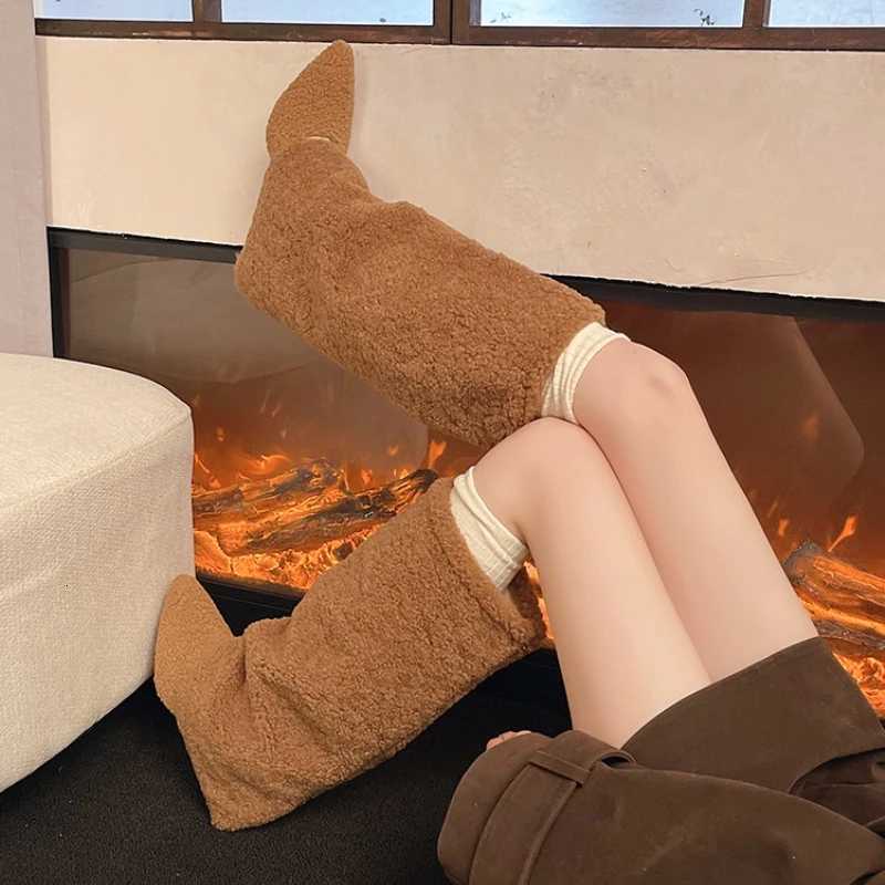 Fion Vintage Wedges Heel Wen Furry High Boots Designer Cbination Splicing Shoes Autumn Winter Ladies Pipe Long Booties Y251007