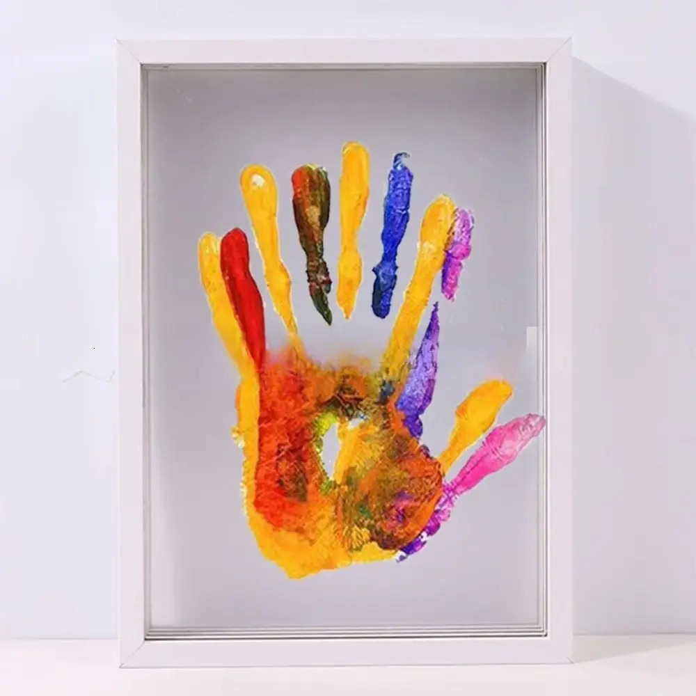 Family Handprint Po Frame Kit DIY Handmade Keepsake Clear Baby Handprint Footprint Souvenir for Family Baby Pet Wooden Frame250922