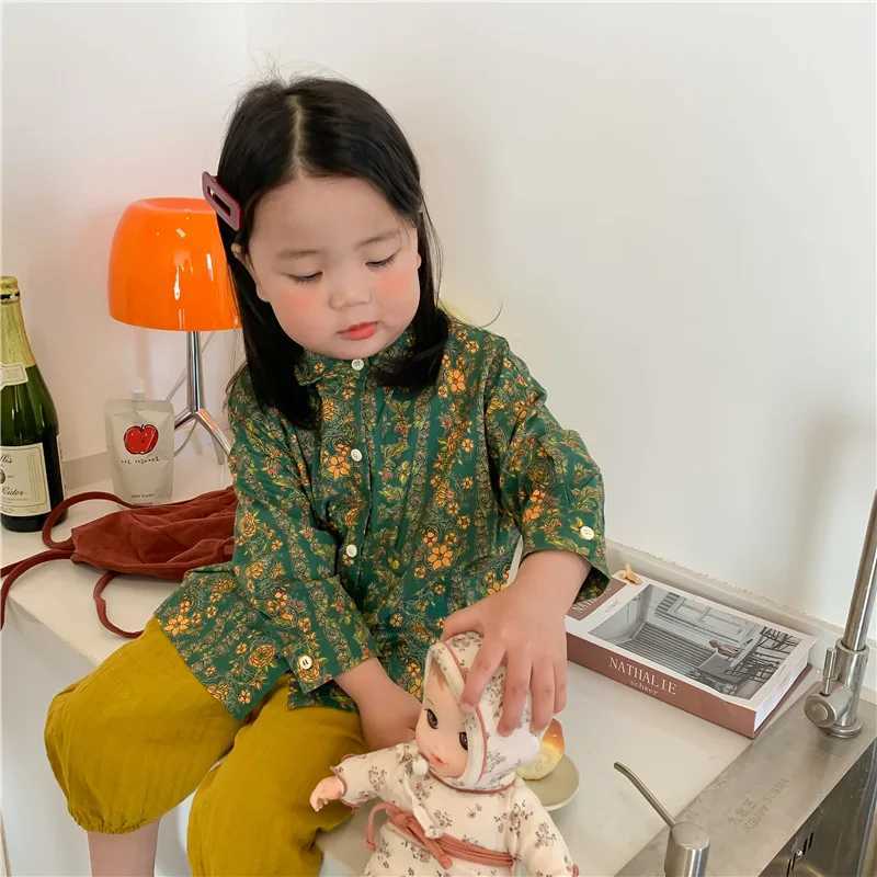 Baby Girls Boys Floral Blouses Children New Style Lapel Blouse Tops Toddler Kids LongSleeved 2025 Spring Casual Shirt C251007