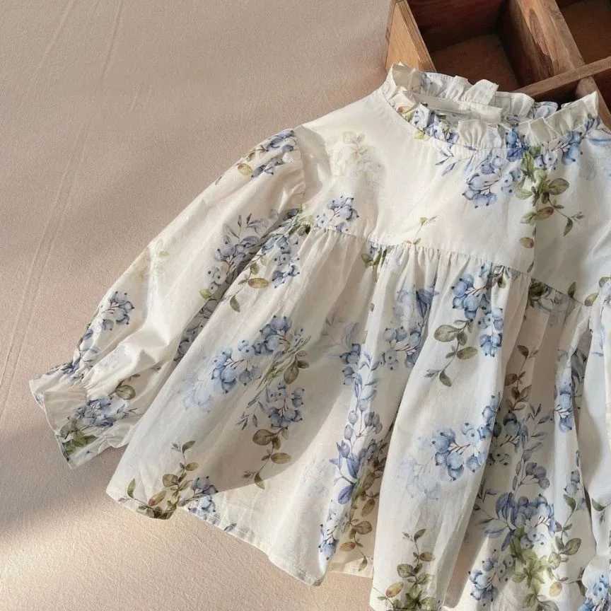 5845 Girls Shirts Spring and Autumn 2025 New Long Sleeve Floral Girls Blouse Korean Childrens Fashion Doll Shirt Tops C251007
