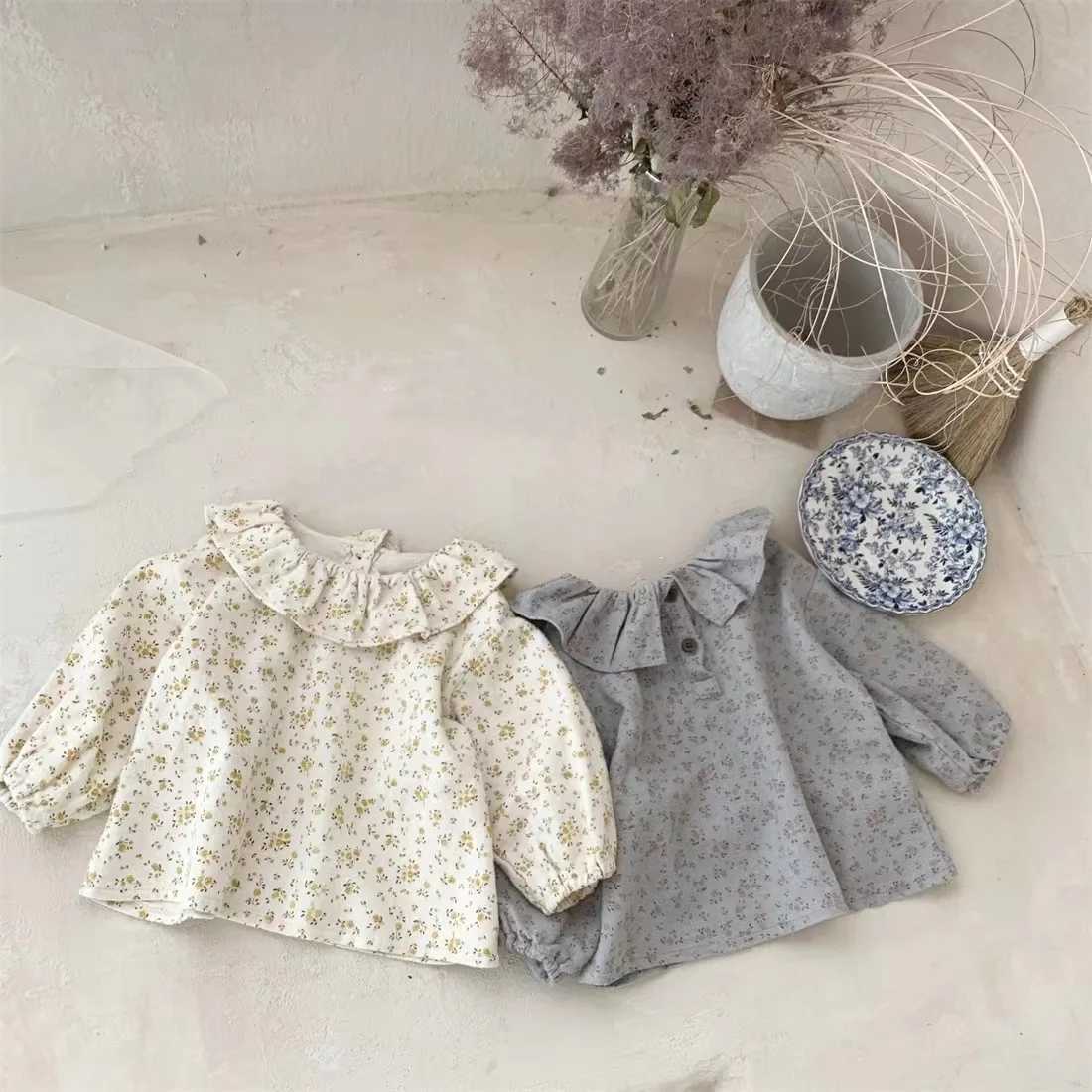 WT22425 Children Clothing SpringAutumn Flower Soft Shirt for Newborn Baby Elegant Doll Collar Long Sleeved Top for Toddler Girl C251007