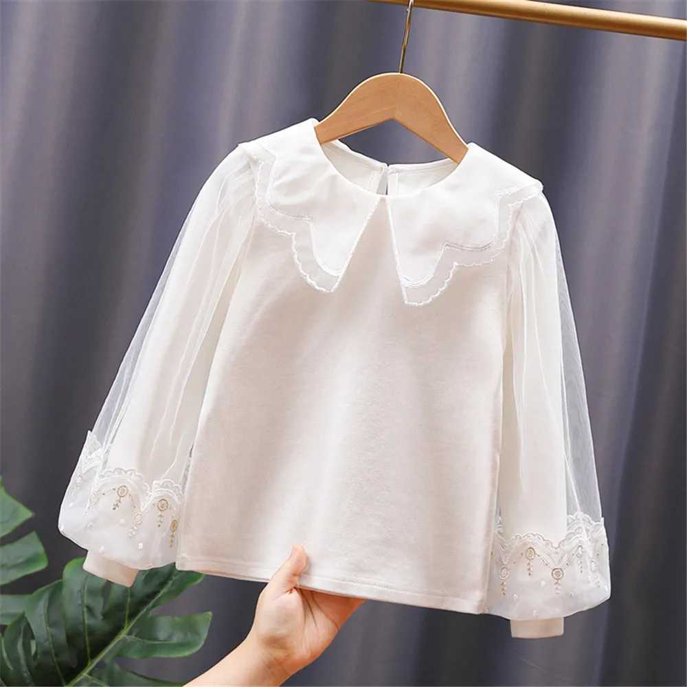 Spring Autumn Toddler Teen Girls Cotton Blouse White Bow Lace Long Sleeve Shirts Kids Pullover Tops Children Clothes 312 Years C251007