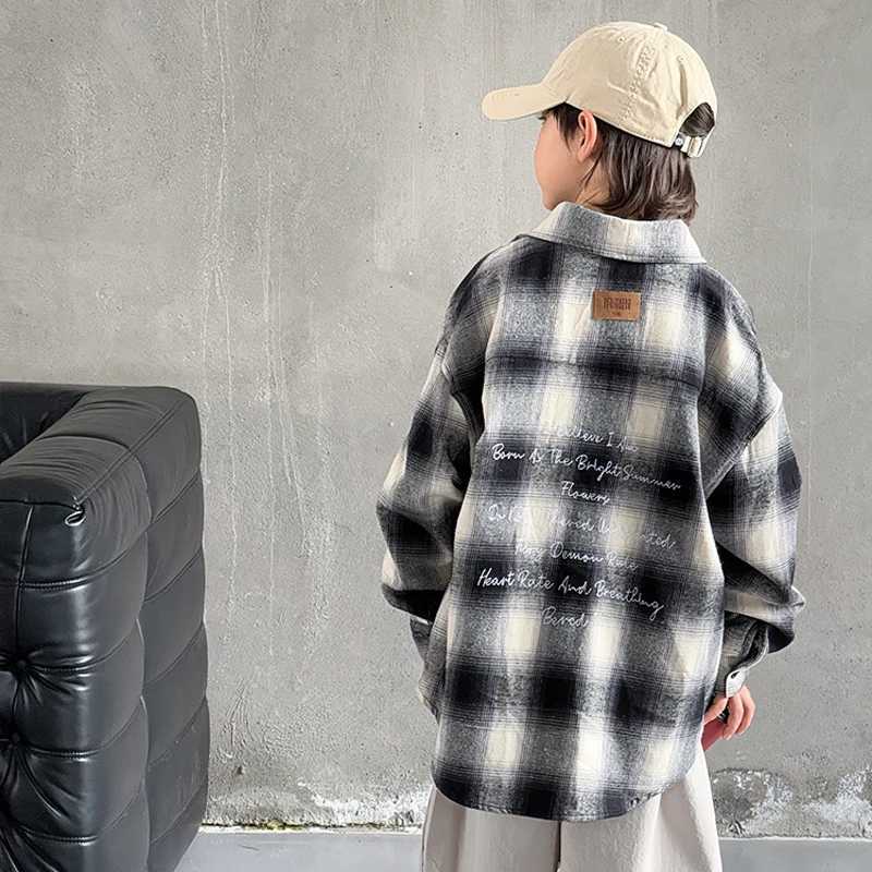 2025 Autumn Children Long Sleeve Plaid Shirt for Teenage Boys Classic Design Loose Casual Blouse Kids Cotton Clothing Age 314Y C251007