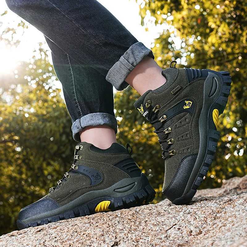 Hiking Shoes Men PU Outdoor Camping Anticollision Climbing Shoe Lace Up Climbing Trekking Sneakers J251007