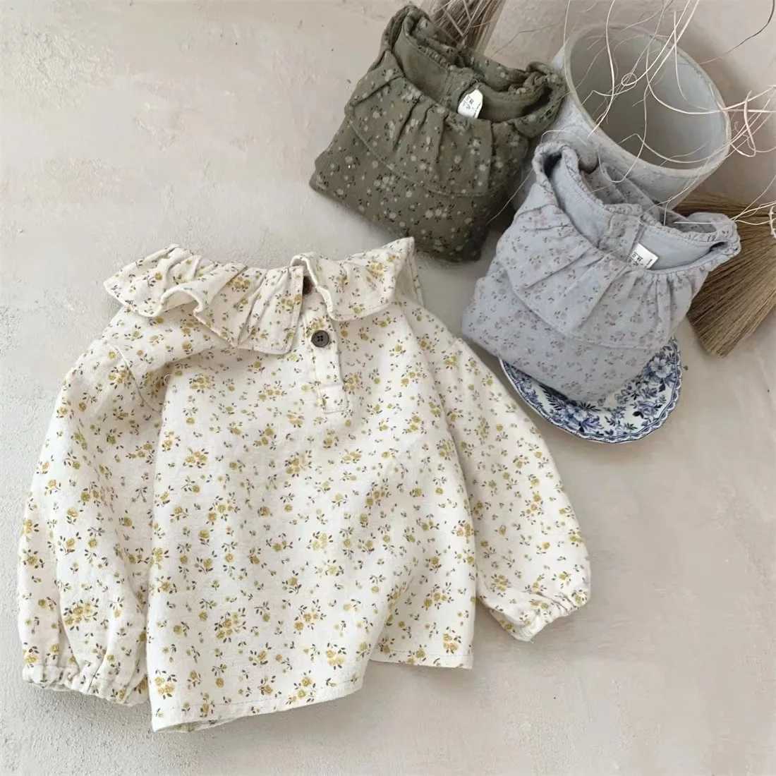WT22425 Children Clothing SpringAutumn Flower Soft Shirt for Newborn Baby Elegant Doll Collar Long Sleeved Top for Toddler Girl C251007