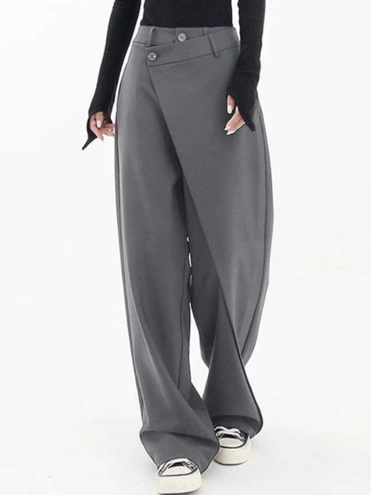 HOUZHOU Women Wide Suit High Waist Gothic Japanese Style Baggy Black Trousers Irregular Straight Pants Casual Streetwear Z260314