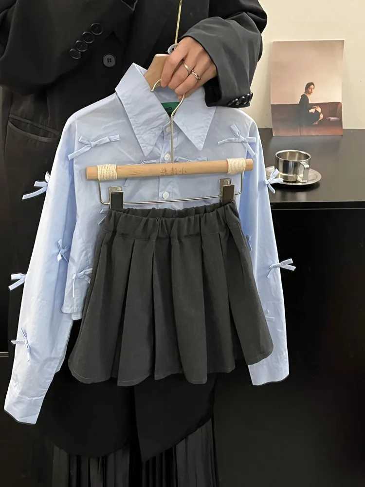 Girls Spring Shirt New Korean Childrens Elegant Sweet Bow Shirt Loose Casual Coat Kids Top 90170cm C251007