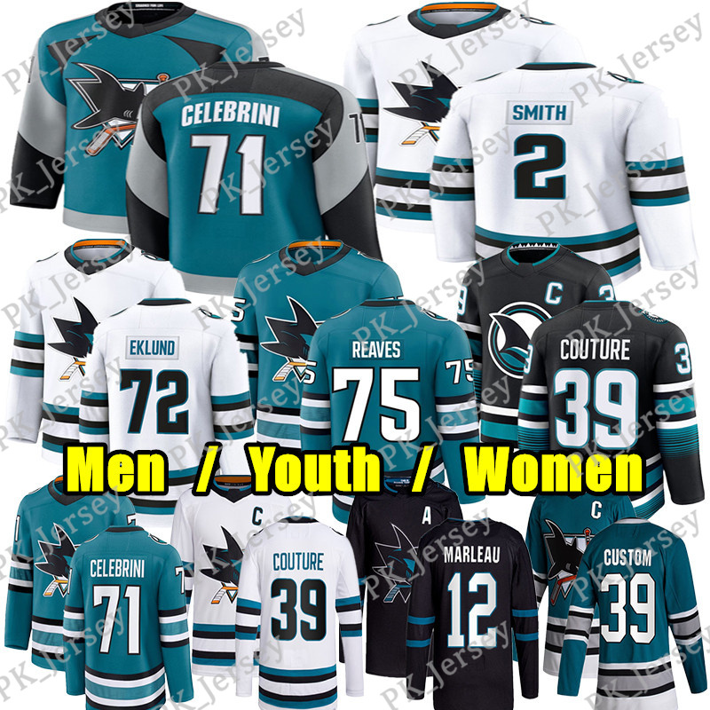 #71 Macklin Celebrini sj hockey jersey sharks jersey #2 Will Smith Ryan Reaves Michael Misa Logan Couture Jeff Skinner Sam Dickinson Toffoli William Eklund jersey