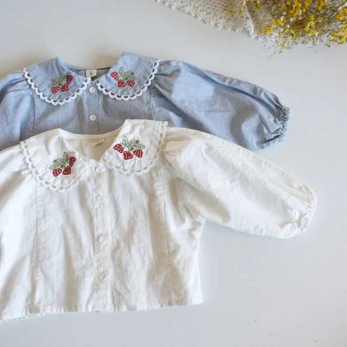 Korean Version of Girls Baby Spring and Autumn Pure Cotton Lapel Versatile Shirt Infant Soft Casual Lace Cardigan C251007