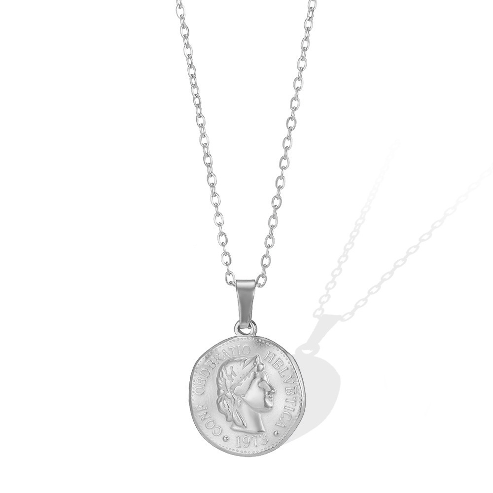 Portrait Coin Angel Pendant Necklace Women's Accessories Versatile Titanium Steel Gold Plated New Vintage Style