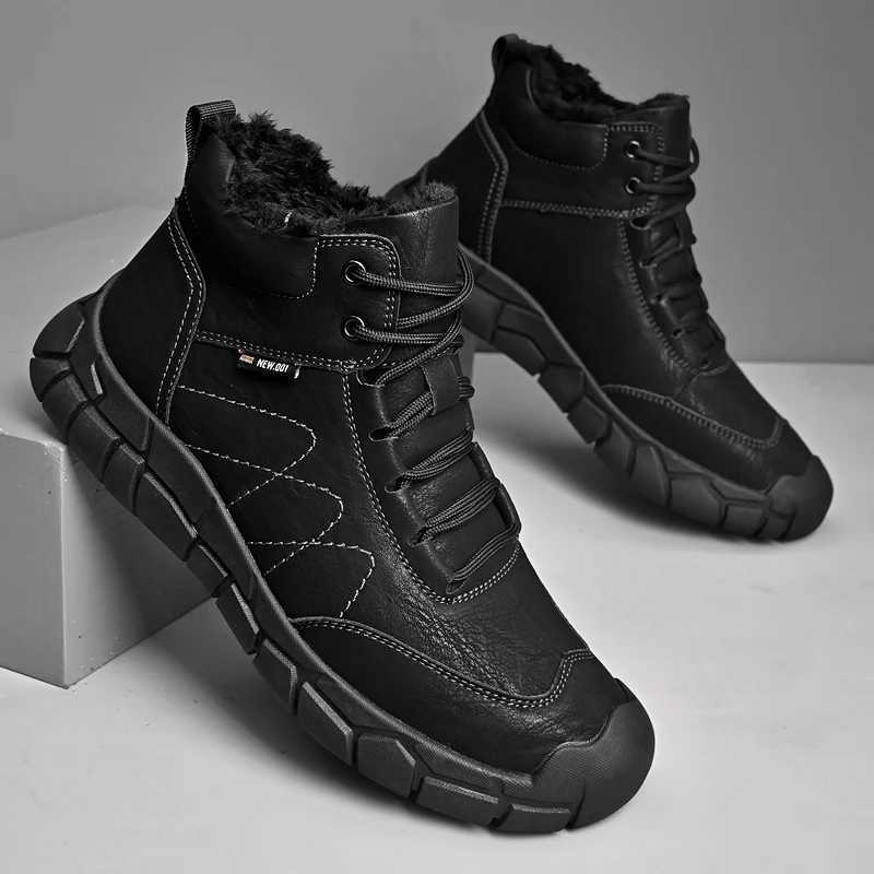 New Mens Retro Leather Hiking Boots Non slip Thick Sole Warm Lined PlushFleece for Outdoor Camping Trekking Autumn Winter J251007