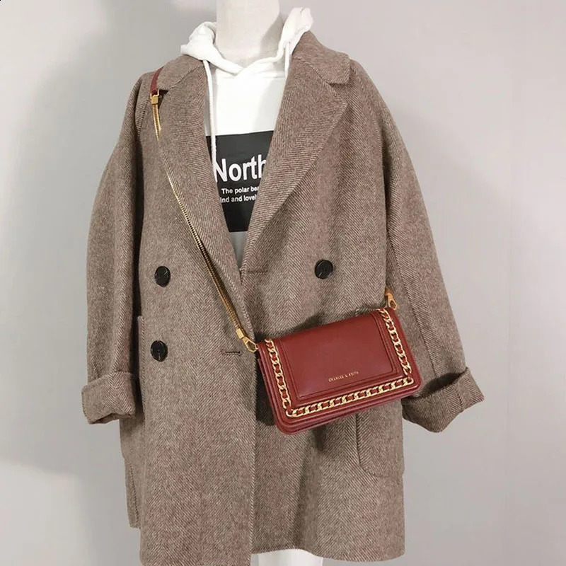 Womens Herringbone Pattern Woolen Jacket Cashmere Blazer Korean Loose Thick Coat Spring Autumn Winter y250922