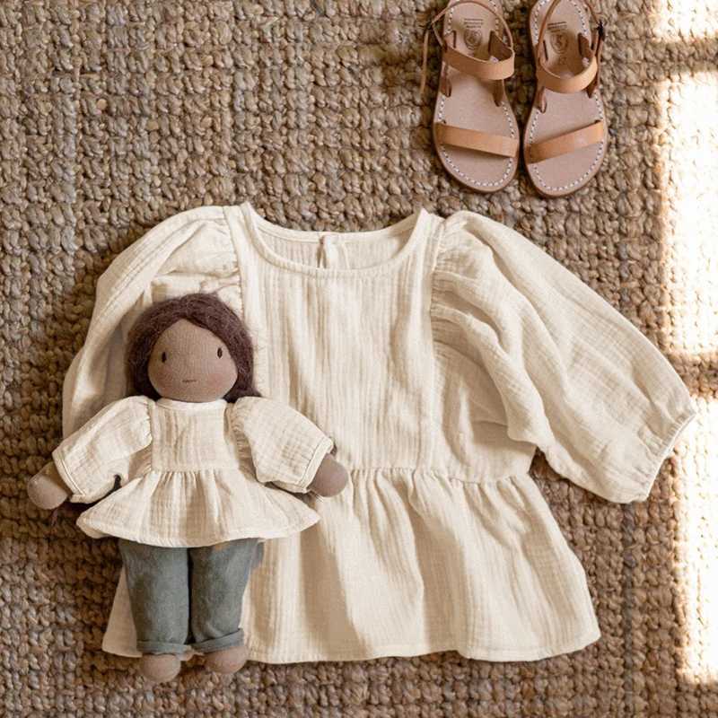 Autumn New Casual Large 34 Sleeves Girls Blouse 100 Organic Cotton Double Gauze Childrens Solid Loose Ruffle Tops TZ187 C251007