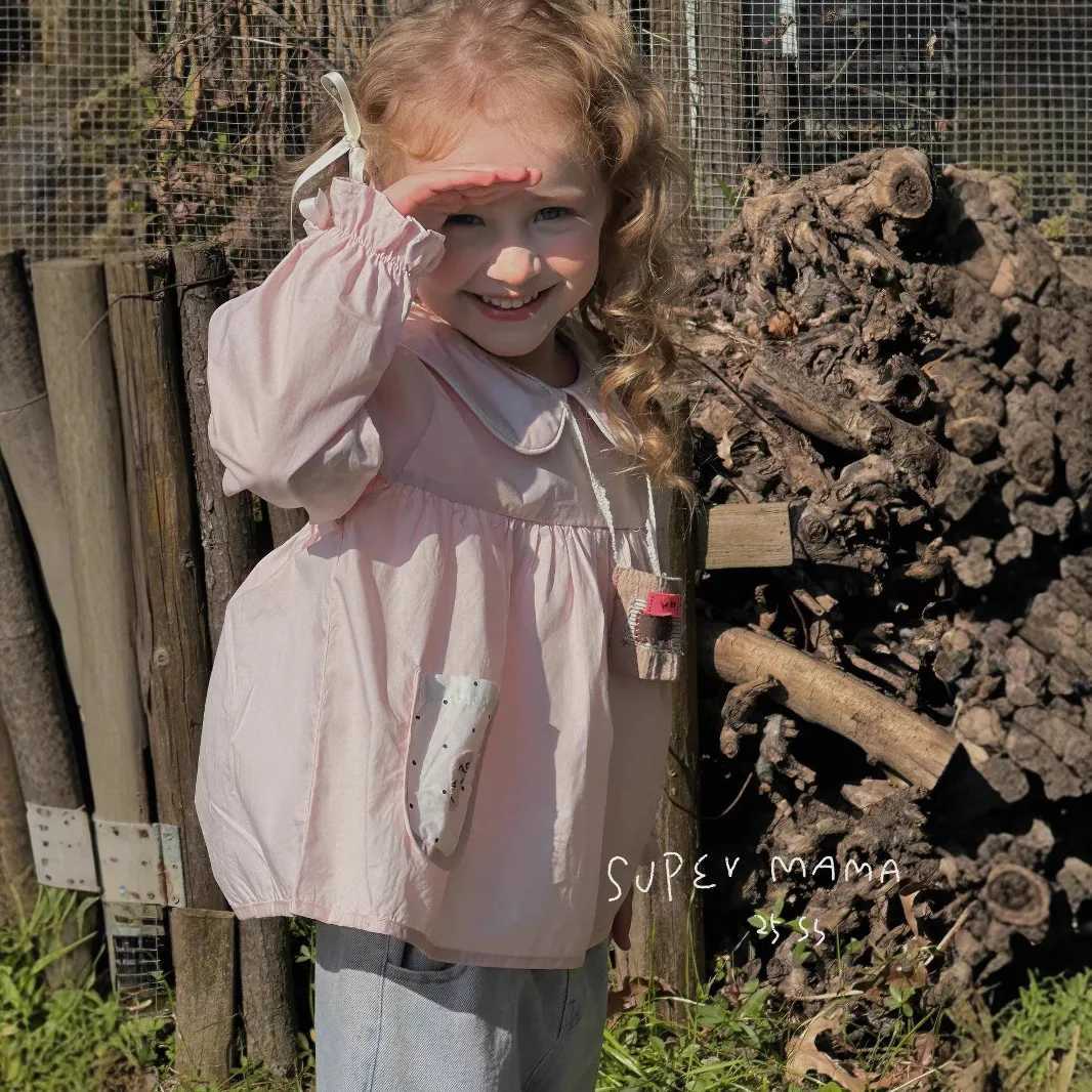 Girls Doll Shirt Children Top Long Sleeved Shirt 2025 Spring Autumn New Girls Baby Thin Peter Pan Collar Sweet Shirt C251007