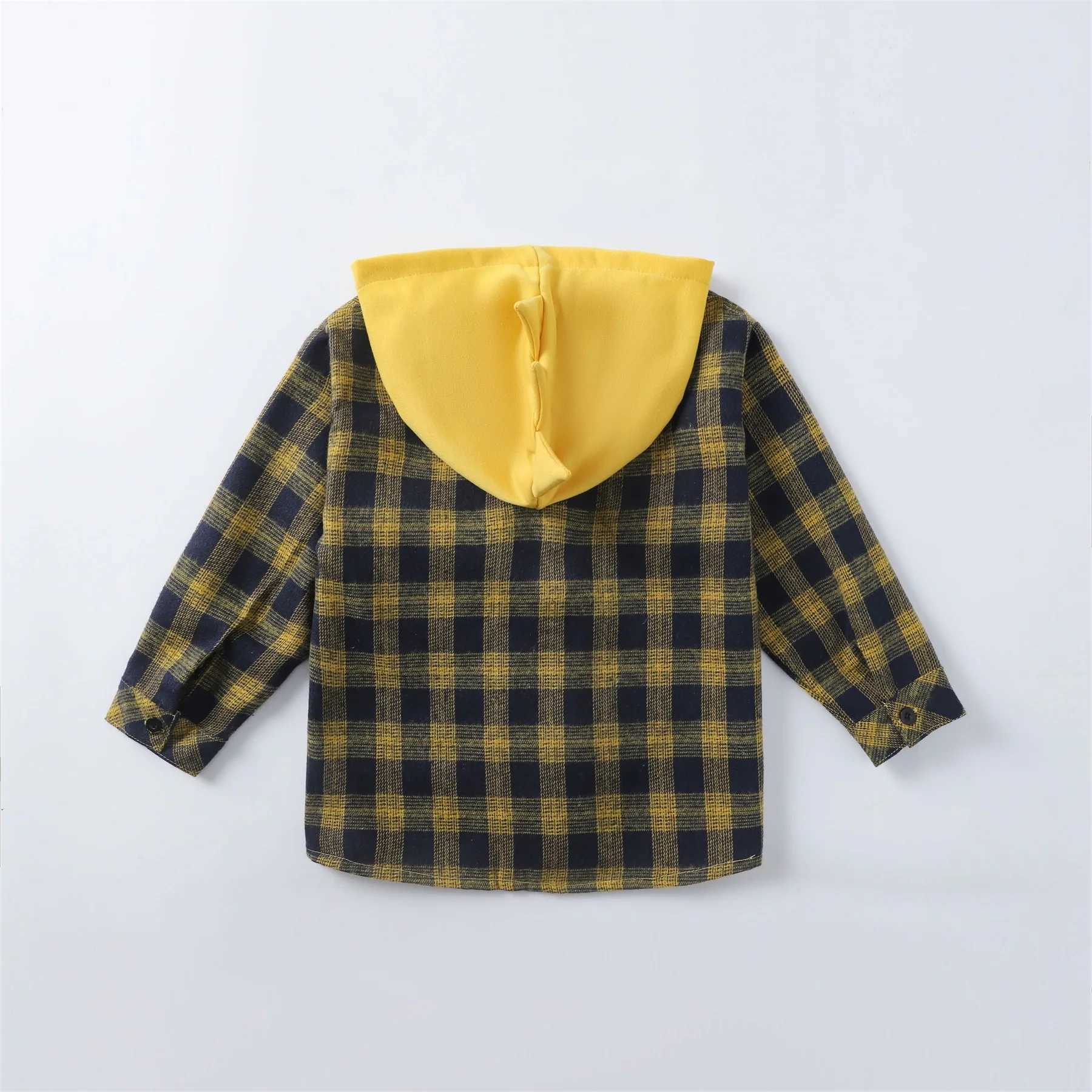 Boy Plaid Shirt New Baby hooded dinosaur embroidered coat in autumn and winter childrens clothes C251007