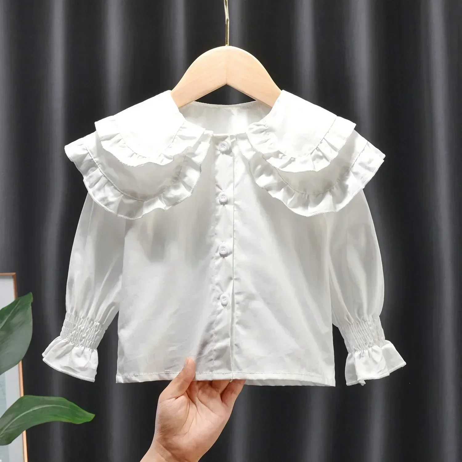 Baby Girls Blouses Kids White Blue Shirts 2025 Spring Autumn Doll Collar Tops 1 To 6Yrs Childrens Korean Style Clothing C251007