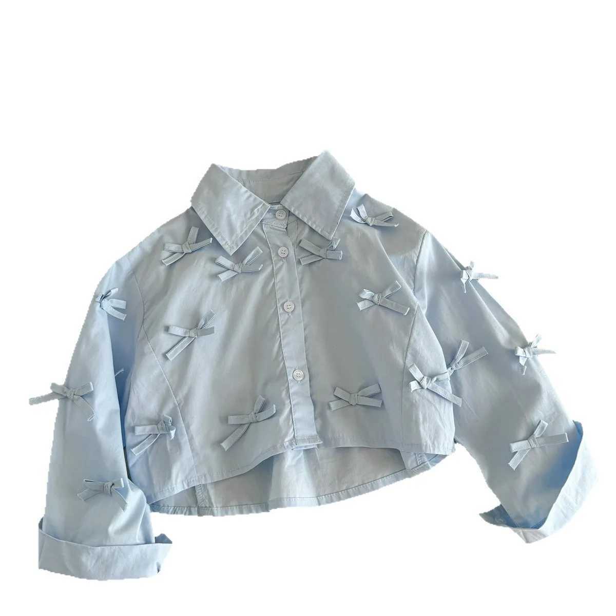 6785 Children Shirt 2025 Autumn New Baby Girls Bow Shirt Korean Leisure Girls Short Blouse Tops C251007