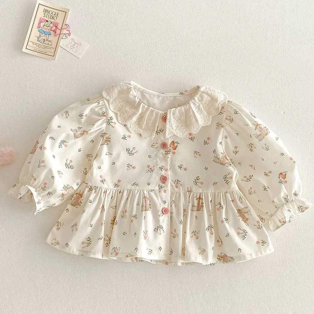 Girls Blouse Floral Cotton Collar Spring Toddler Long Sleeve Tops Princess 1st Birthday Kids Shirts Childrens Clothing C251007