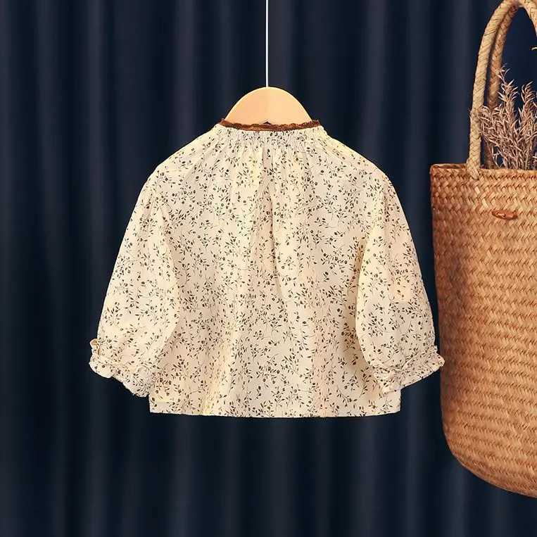 Girls Shirt Long Sleeve 2024 New French Little Girl Floral Shirt Autumn Baby Cotton Doll Collar Top Fashion Vintage Top C251007