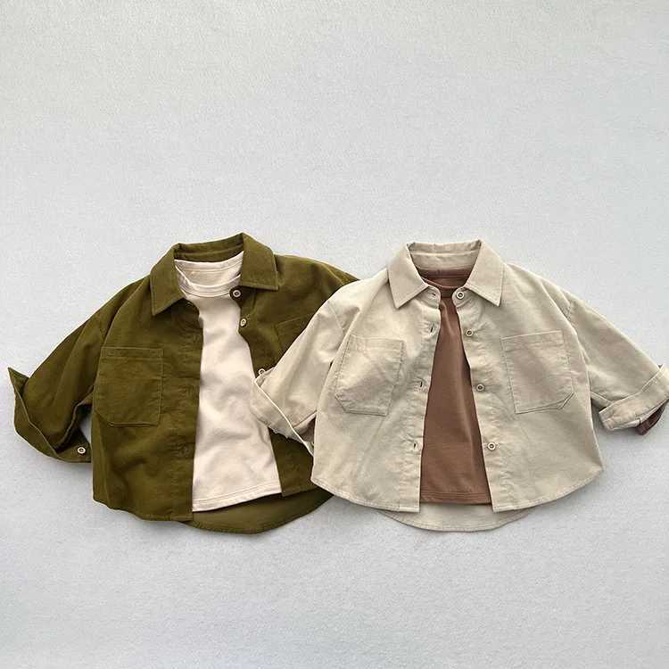2025 Autumn New Children Long Sleeve Shirts Cotton Girls Vintage Solid Coat Fashion Boys Casual Lapel Shirts Kids Clothes C251007