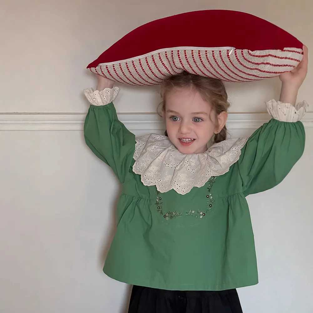 Embroidered Lace Shirt Spring New Korean Fashion Solid Color Cute Casual Embroidered Shirt Kids Clothes C251007