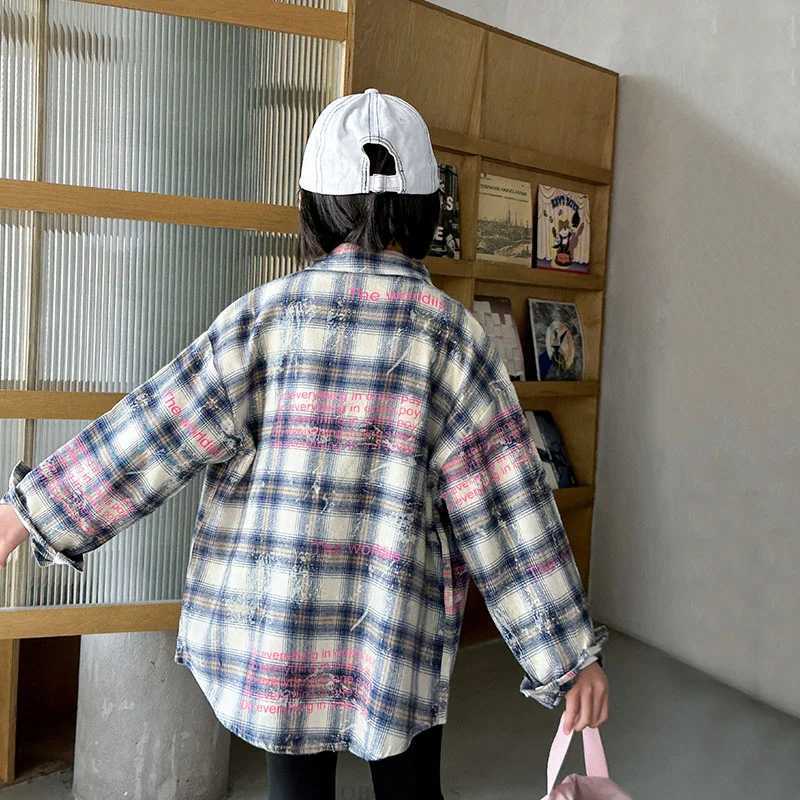 Fashion Child Plaid Blouse for Kid Girls Long Sleeve High Street Shirt Outerwear Kids Teenager Spring Trendy Streetwear Outfit C251007